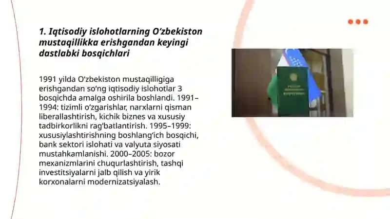 Iqtisodiy islohotlar, xususiy mulkchilikni shakillanishi, Oʻzbekistonda bozor munosabatining rivojlanishi 3