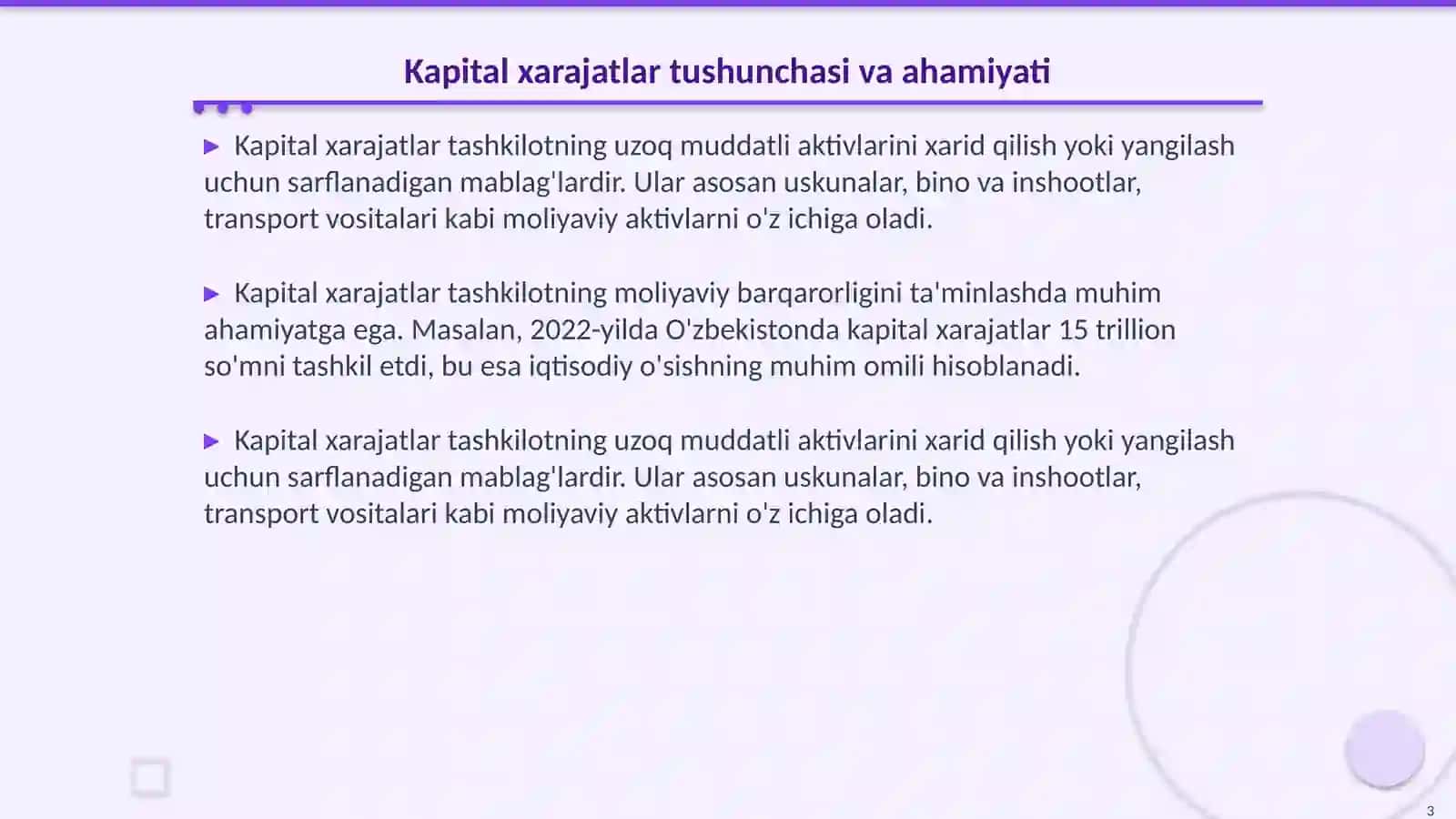 Kapital xarajatlarni rejalashtirish va nazorat qilish rejimi 3