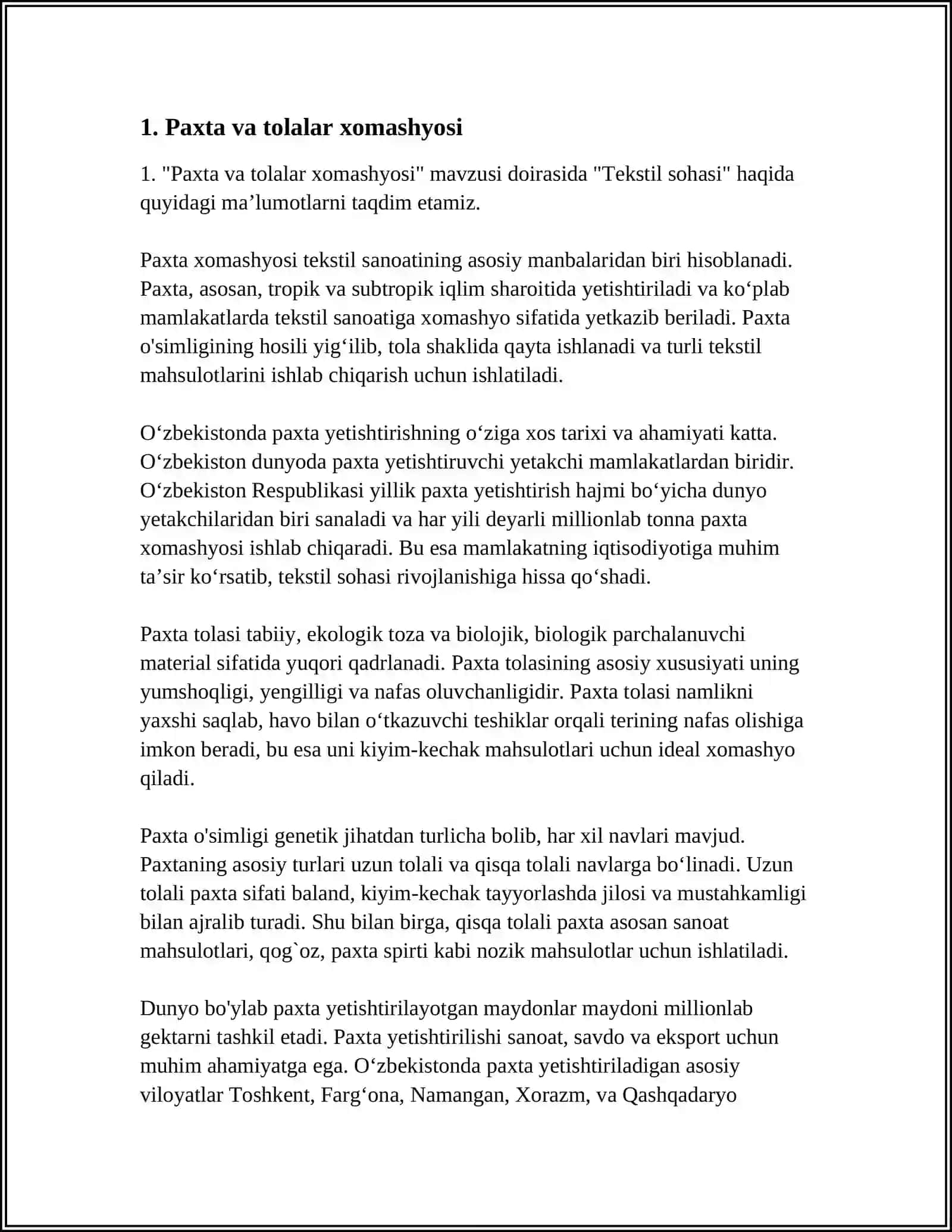 Paxta va tolalar xomashyosi 3