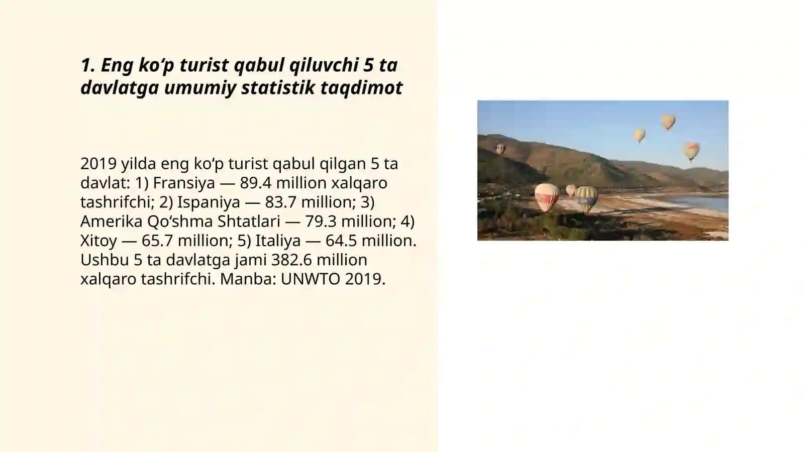Eng ko‘p turist qabul qiluvchi 5 ta davlatni statistic tahlili 3