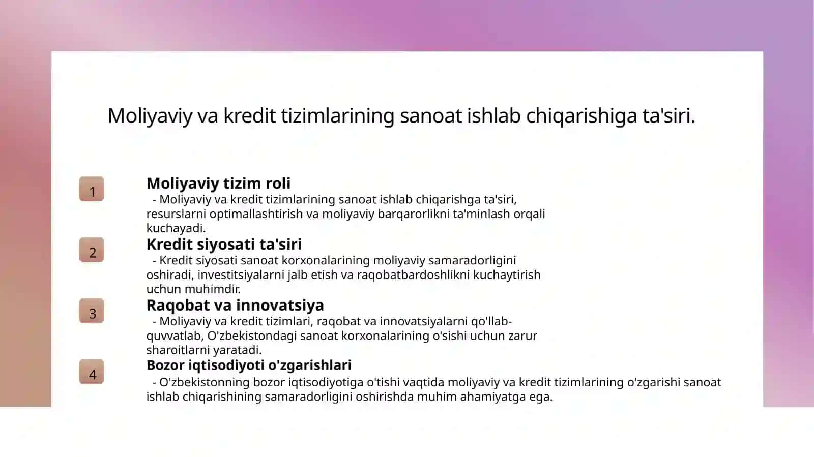 Moliyaviy va Kredit Tizimlarining Sanoat Ishlab Chiqarishda O'rni 3