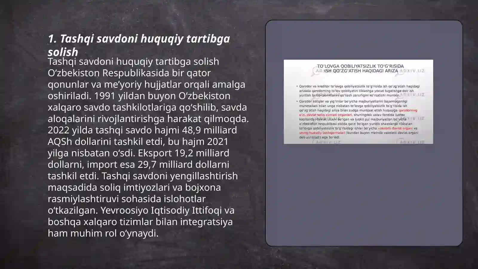 Tashqi savdoni tartibga solish va boshqarish yoʻllari 3