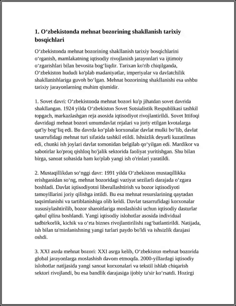 OʻZBEKISTONDA MEHNAT BOZORINING TASHKIL ETILISHI VA ISHSIZLIKNING OʻZIGA XOS XUSUSIYATLARI 3