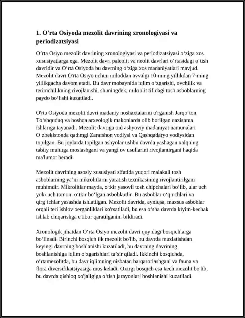 O'RTA OSIYONING MEZOLIT DAVRI MADANIYATLARI 3