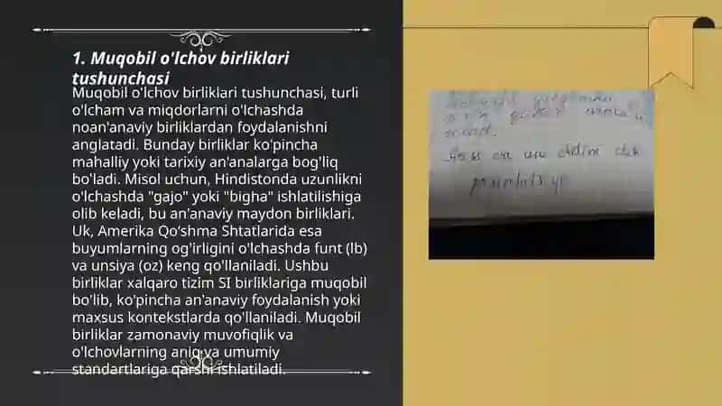 Muqobil o'lchov birliklari tushunchasi 3