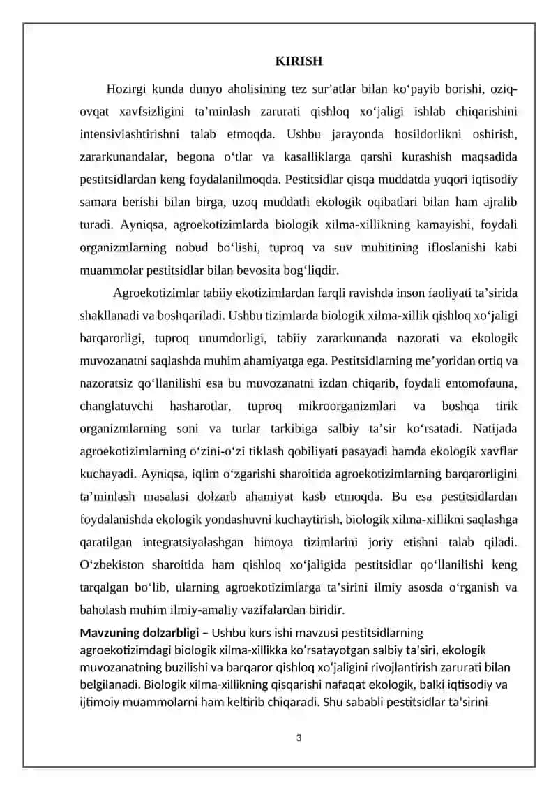 Pestitsidlar qo’llanilishi va agroekotizmdagi bialogik xilma-xillikga ta’siri 3