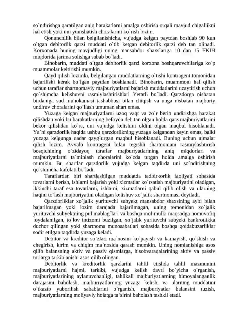 Debitorlik va kreditorlik qarzlarning muddatlari bo'yicha tahlil 3