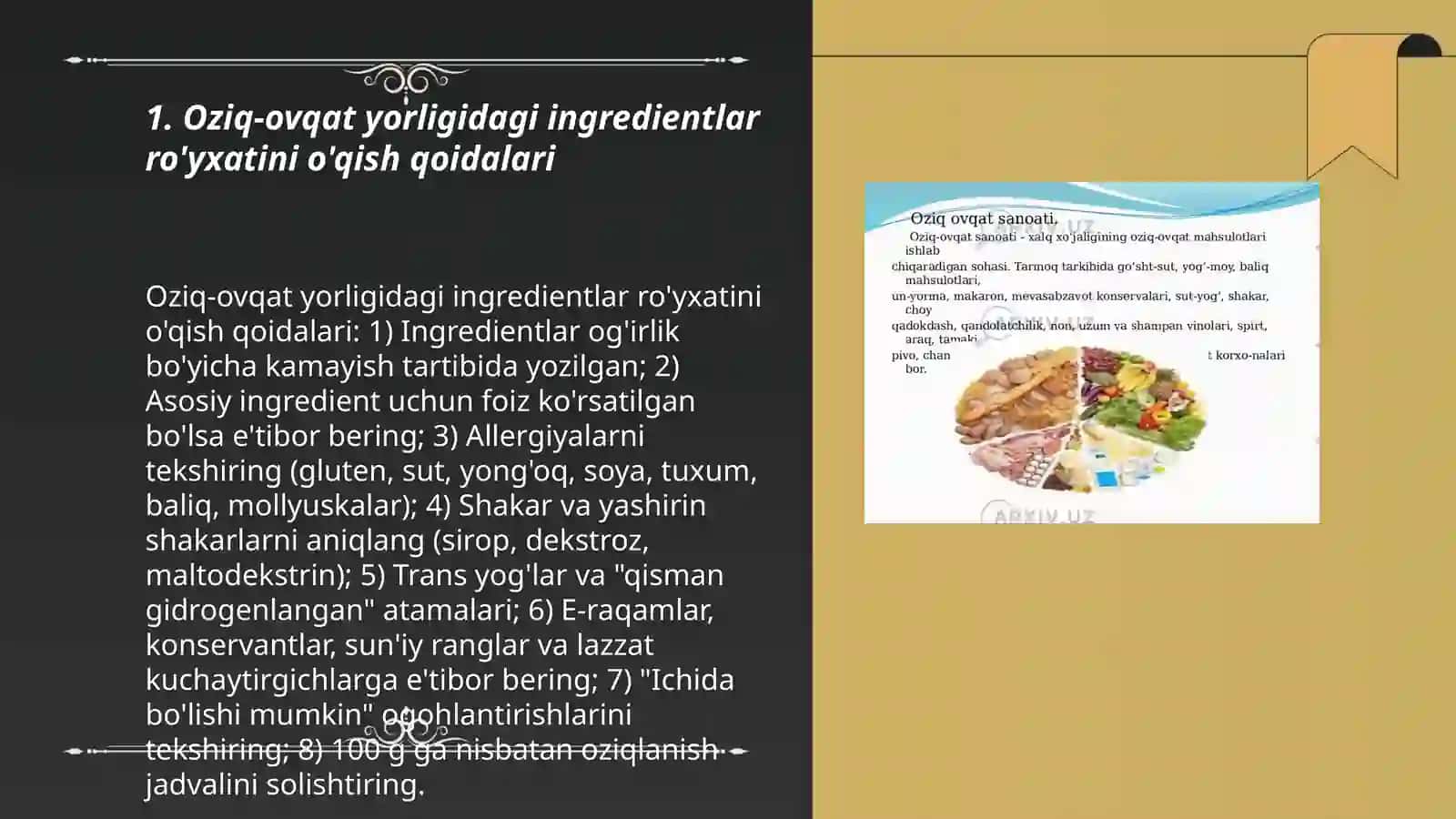 Oziq ovqat mahsulotlar tarkiblaridagi foydali va zararli mahsulotlarni yorliqlari orqali o'rganish 3