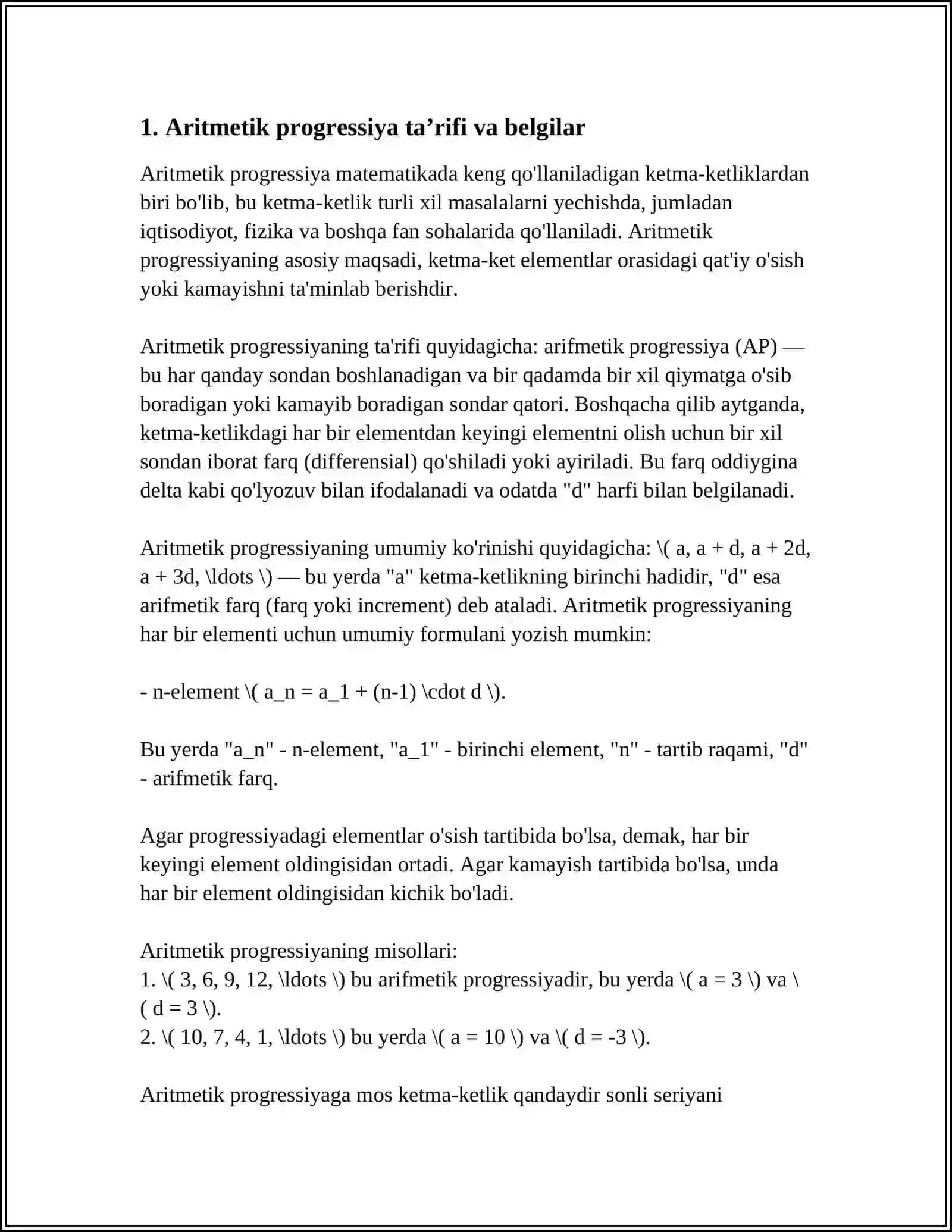 ARIFMETIK VA GEOMETRIK PROGRESIYALAR 3