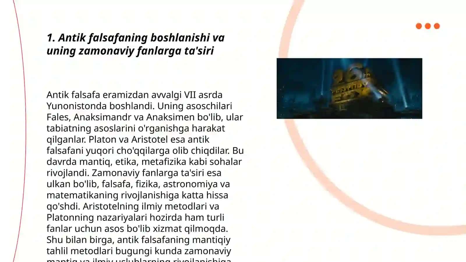 G'arb falsafasining ustuvor yo'nalishlari va ularning fan taroqqiyotidagi o'rni Tekshirdi 3