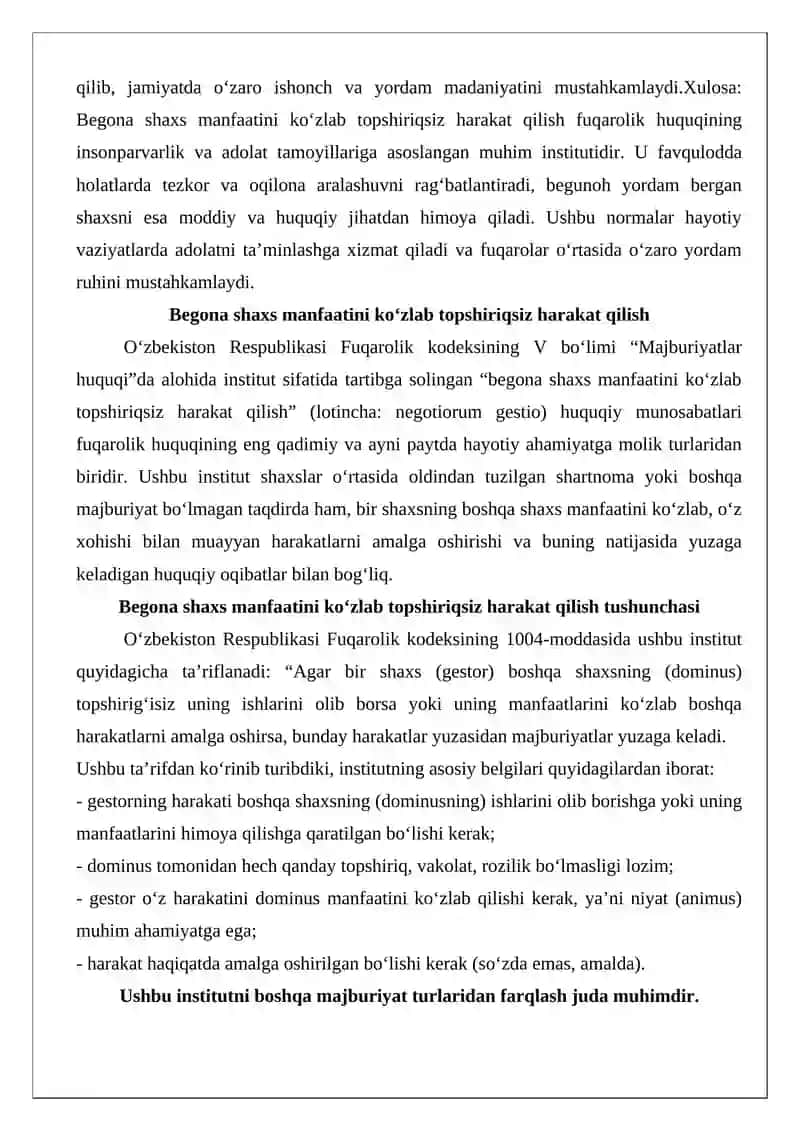 Begona shaxsning manfaatini ko‘zlab topshiriqsiz harakat qilish 3