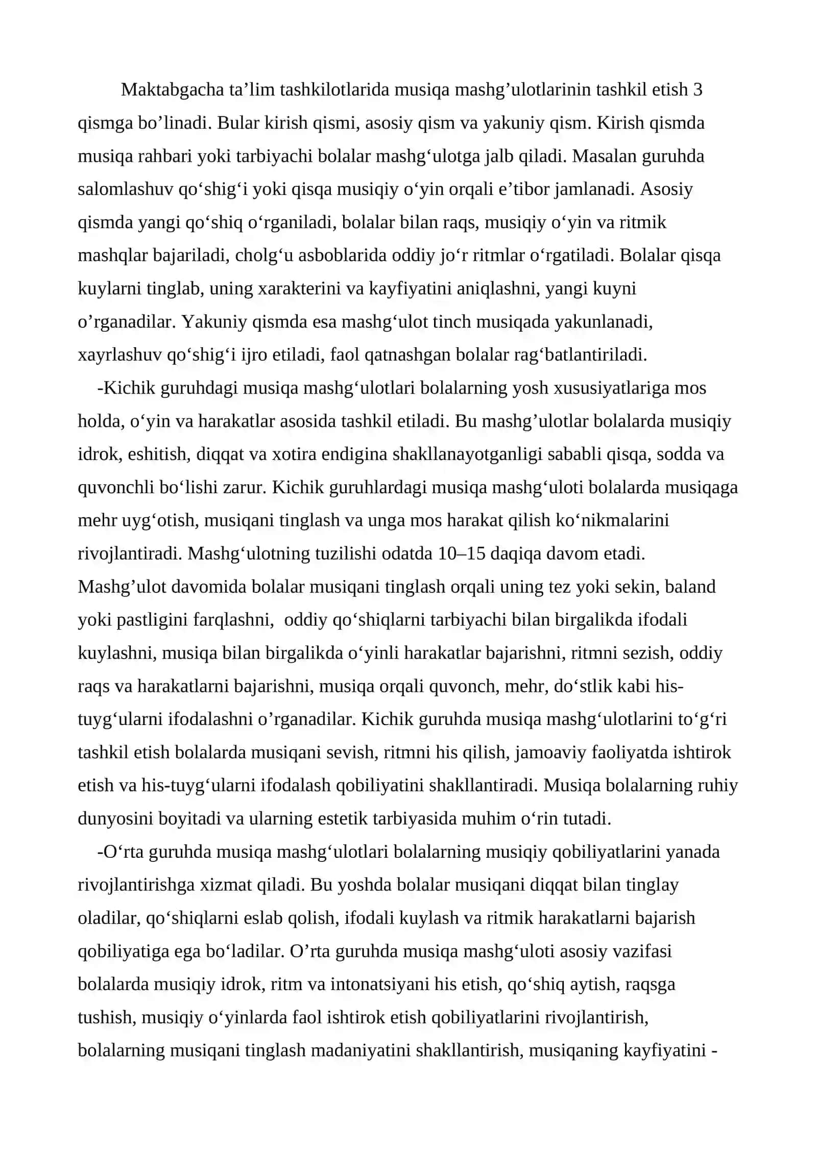 Maktabgacha ta’lim tashkilotlarida musiqa mashg’ulotlarini rejalashtirish, musiqa ifoda vositalari. 3