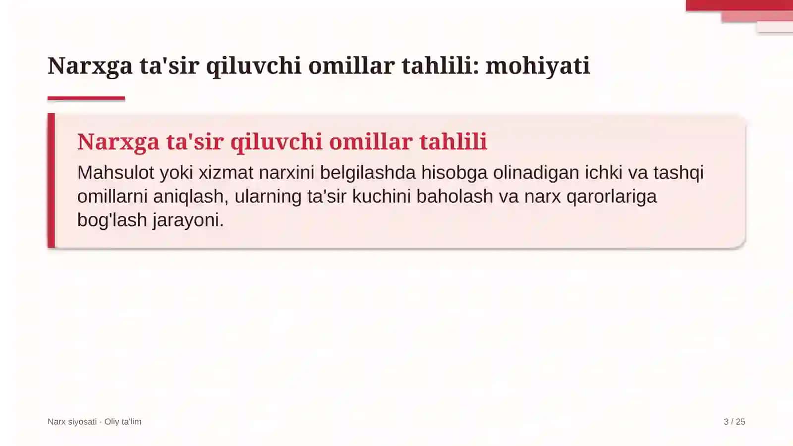 Narx siyosati · Oliy ta'lim 3