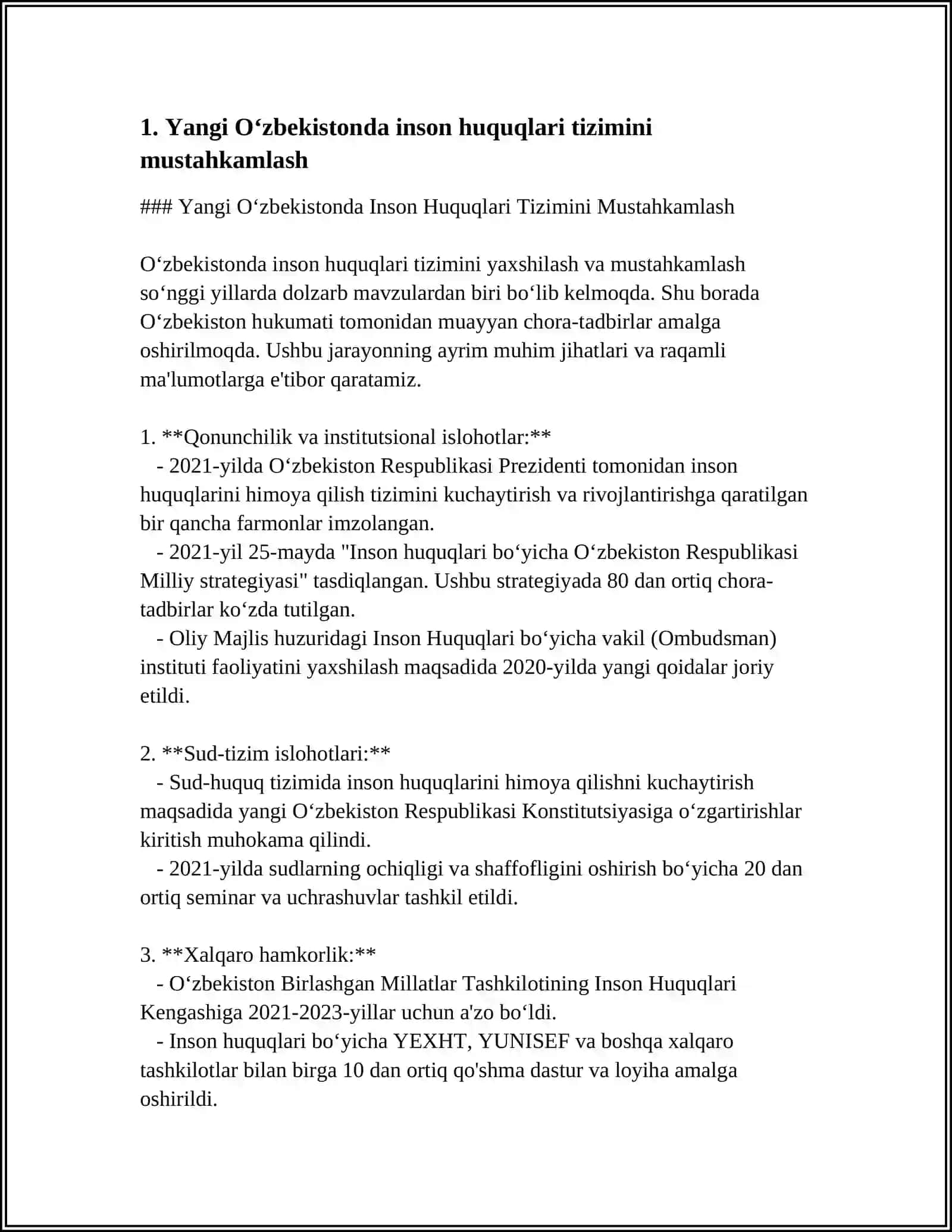 YANGI OʻZBEKISTONDA INSON HAQ-HUQUQLARI VA ERKINLIKLARI KAFOLATINING YARATILISHI 3