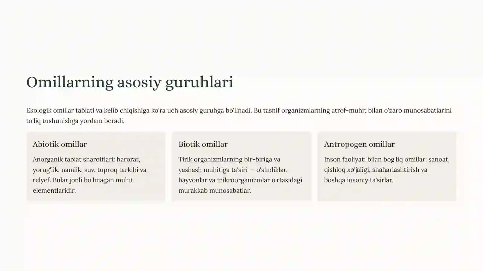 Ekologik omillar: Hayotning murakkabo'rgimchakto’ri 3