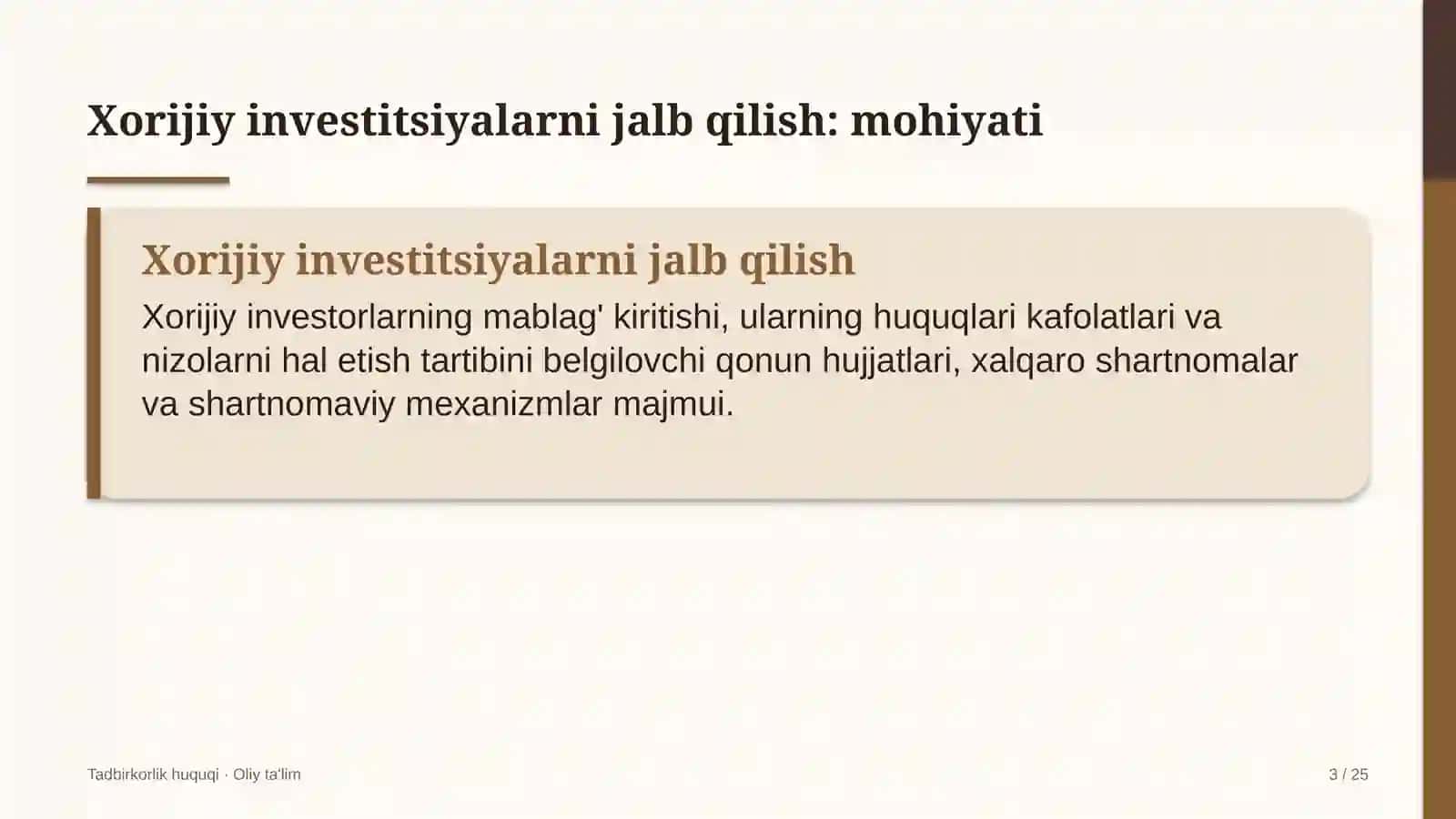 umumiy ovqatlanish korxonalarida xorijiy investitsiyalarni jalb qilishning huquqiy asoslari 3958 3