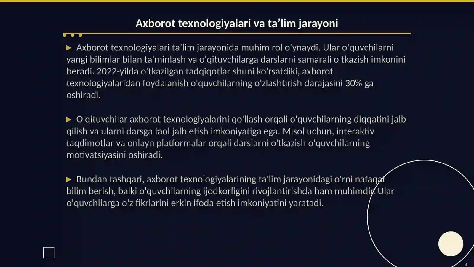 Boshlang‘ich ta’lim tabiiy fanlar darslarida axborot texnologiyalaridan foydalanishga oid 8 ta maqolani o‘rganish va tahlil qilish 3