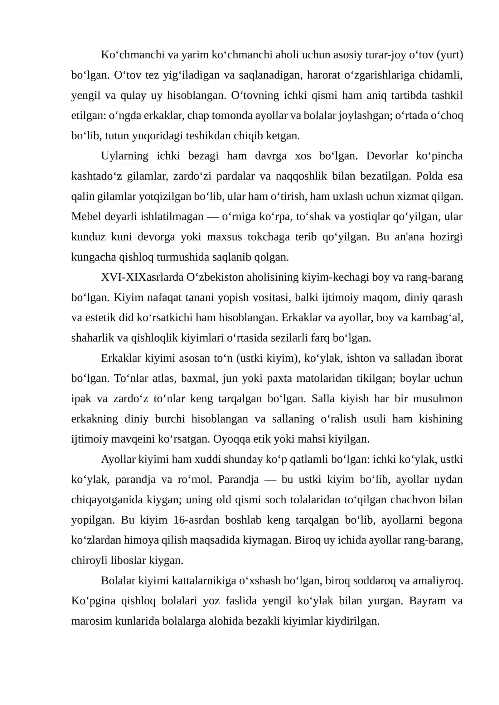XVI-XIX ASRLARDA O‘ZBEKISTON AHOLISINING MAISHIY TURMUSH TARZI 3