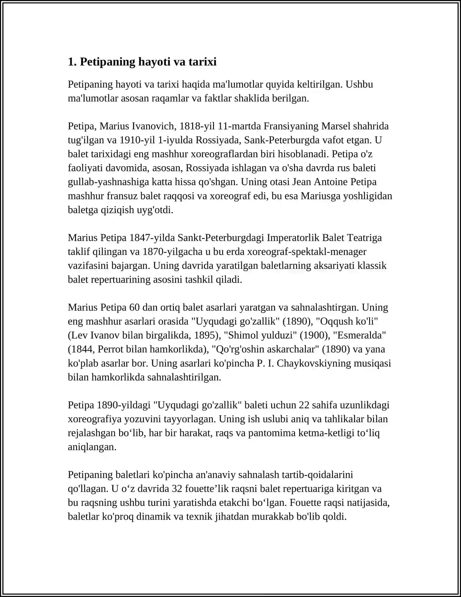 MUSTAQIL ISH Mavzu: MARIUS PETIPA HAYOTI VA IJODI 3