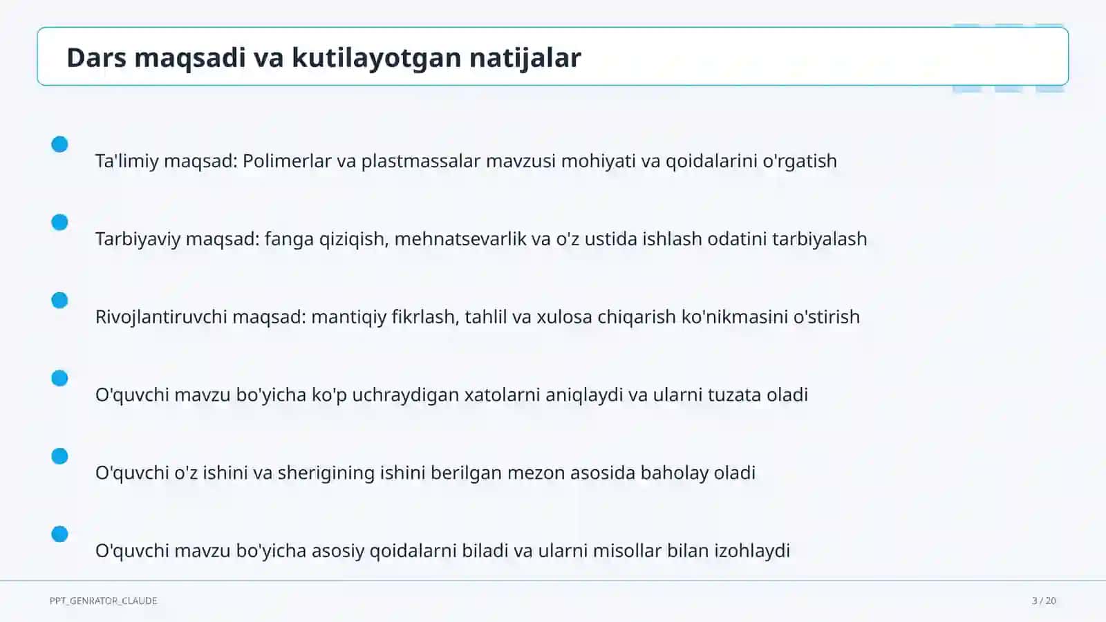 Polimerlar va plastmassalar (11-sinf) 3
