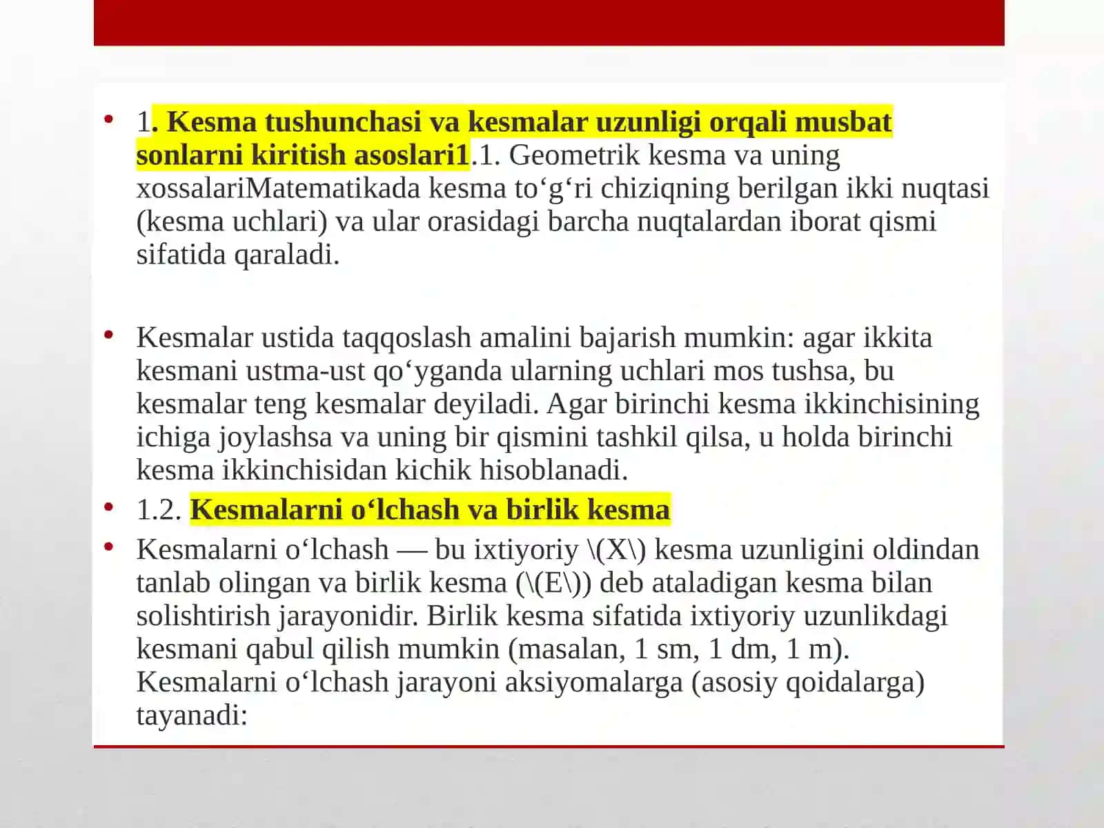 Kesmalar o'lchami sifatida qaralgansonlar ustidaarifmetikamallartaritishi 3