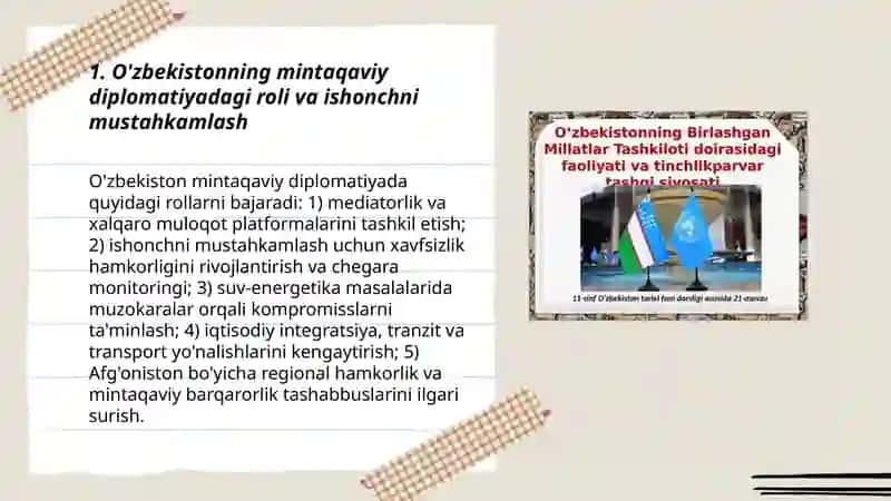 O'zbekistonning markaziy osiyoda tinchlik va barqarorlikni taminlashdagi orni 3