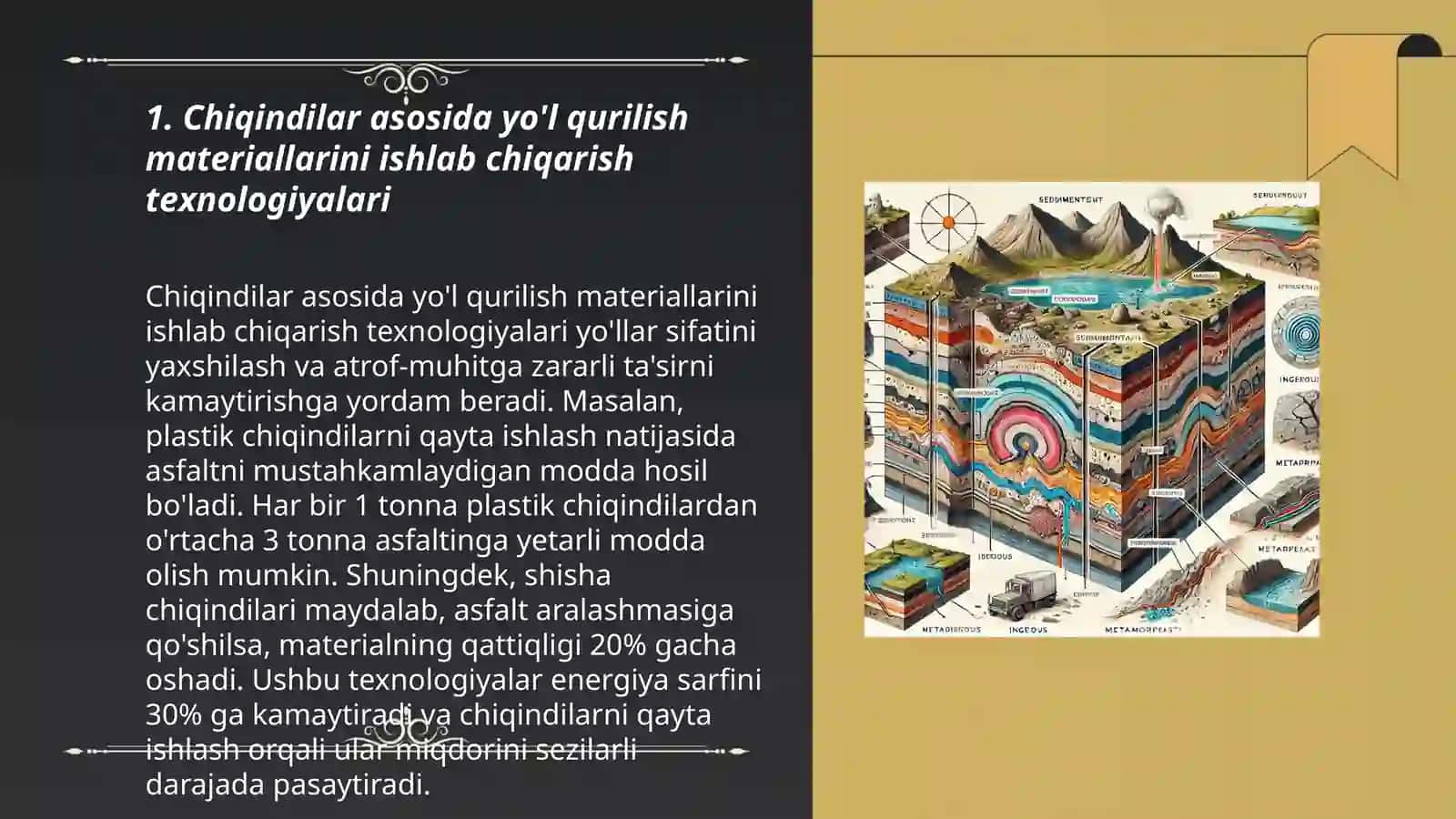 Chiqindilar va ikkilamchi maxsulotlar asosida yo'l qurilish materillarini olish 3