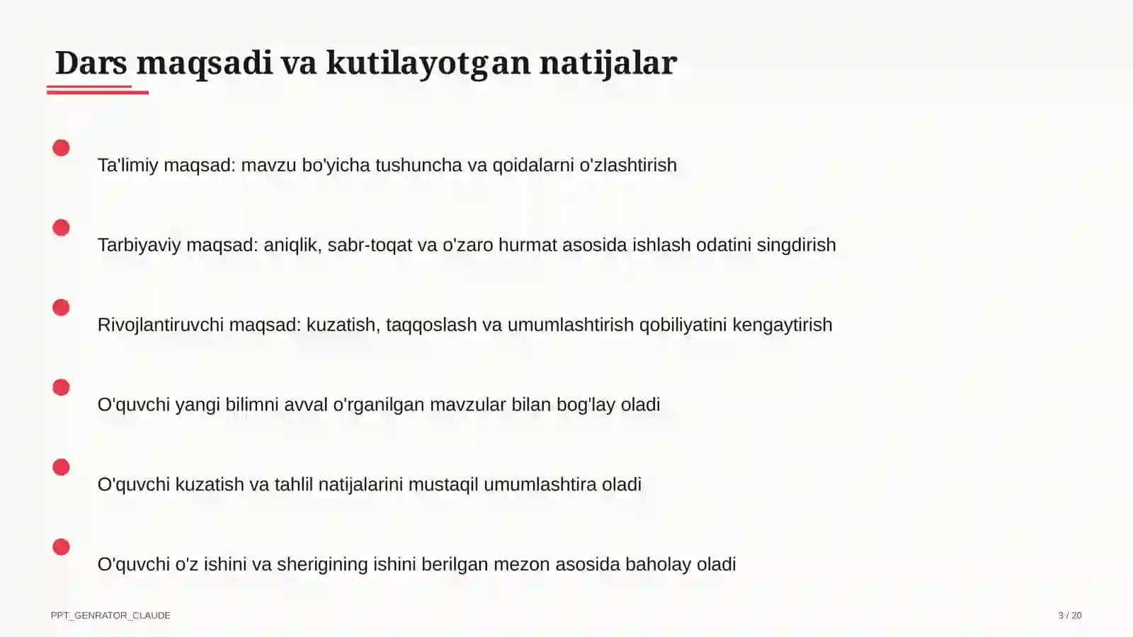 Dars refleksiyasi va o'z-o'zini tahlil 3