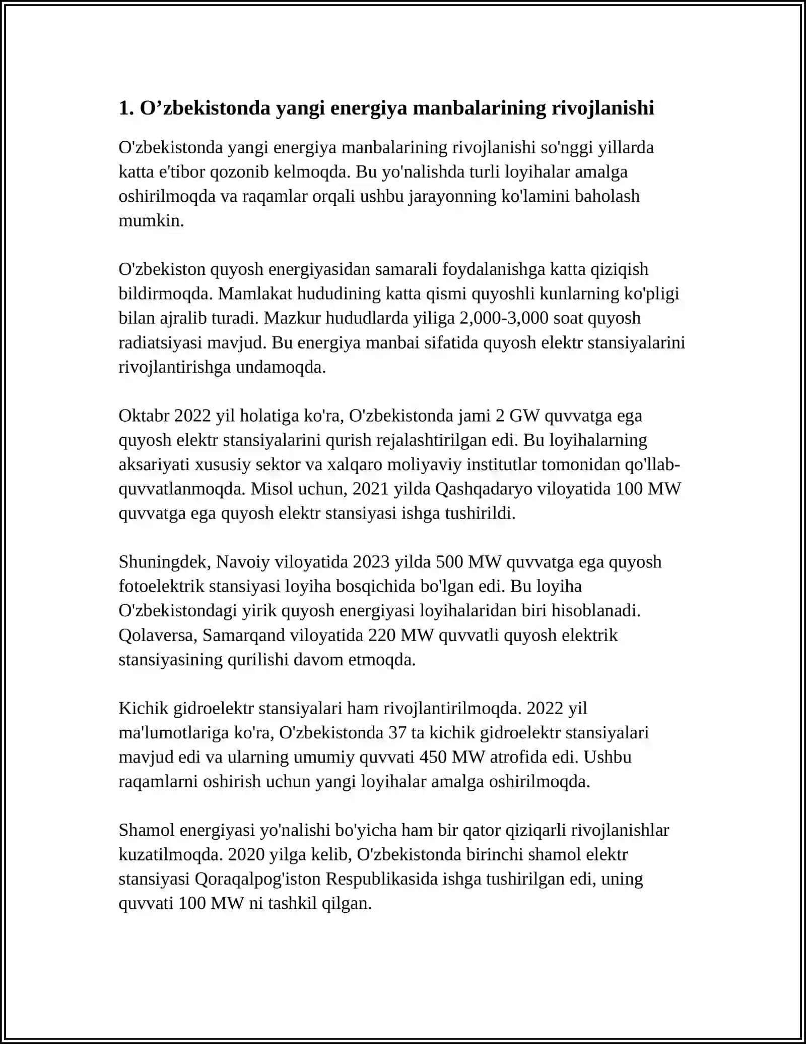 MUSTAQIL ISH Mavzu: O'ZBEKISTONDA VA JAHONDA ENERGETIKANING RIVOJI 3