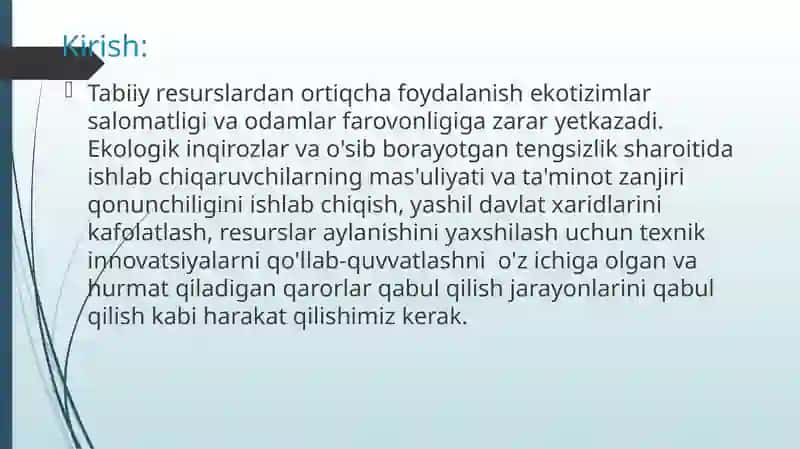 Tabiiy resurslardan barqaror foydalanish. Ekoturizm 3