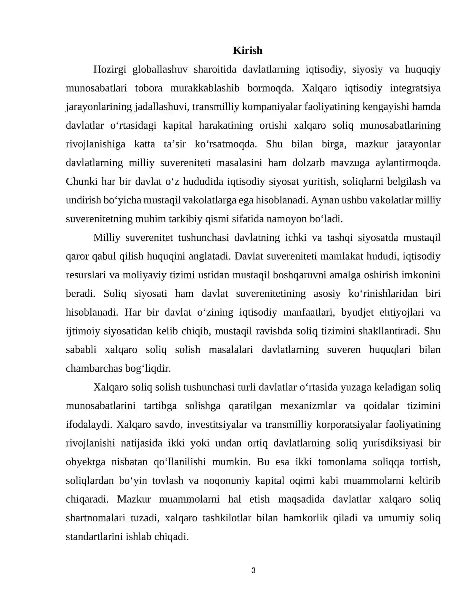 Milliy suverenitet tushunchasi va uning xalqaro soliq solish tushunchasi bilan bog‘liqlik darajasi 3