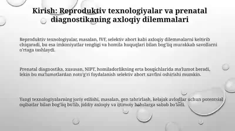 Yangi reproduktiv texnologiyalarni qo'llash va prenotal diagnostikaning etik jihatlari 3