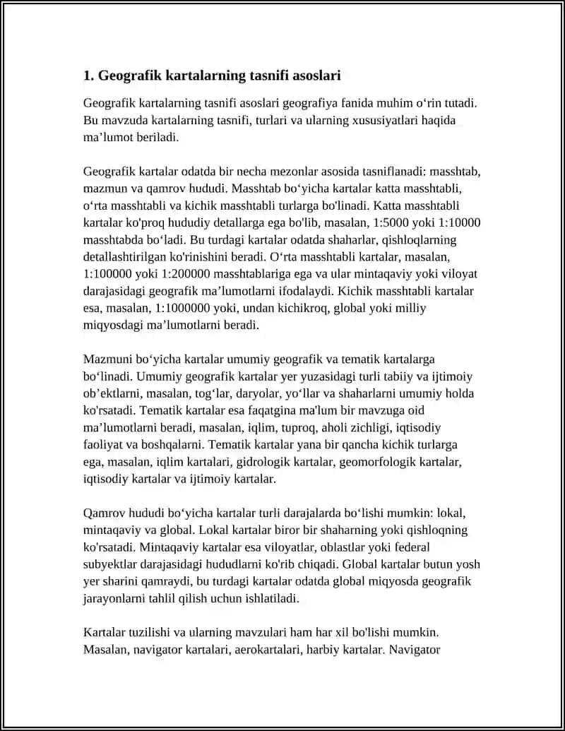 GEOGRAFIK KARTALARNING TASNIFI, TURLARI VA ATLASI 3
