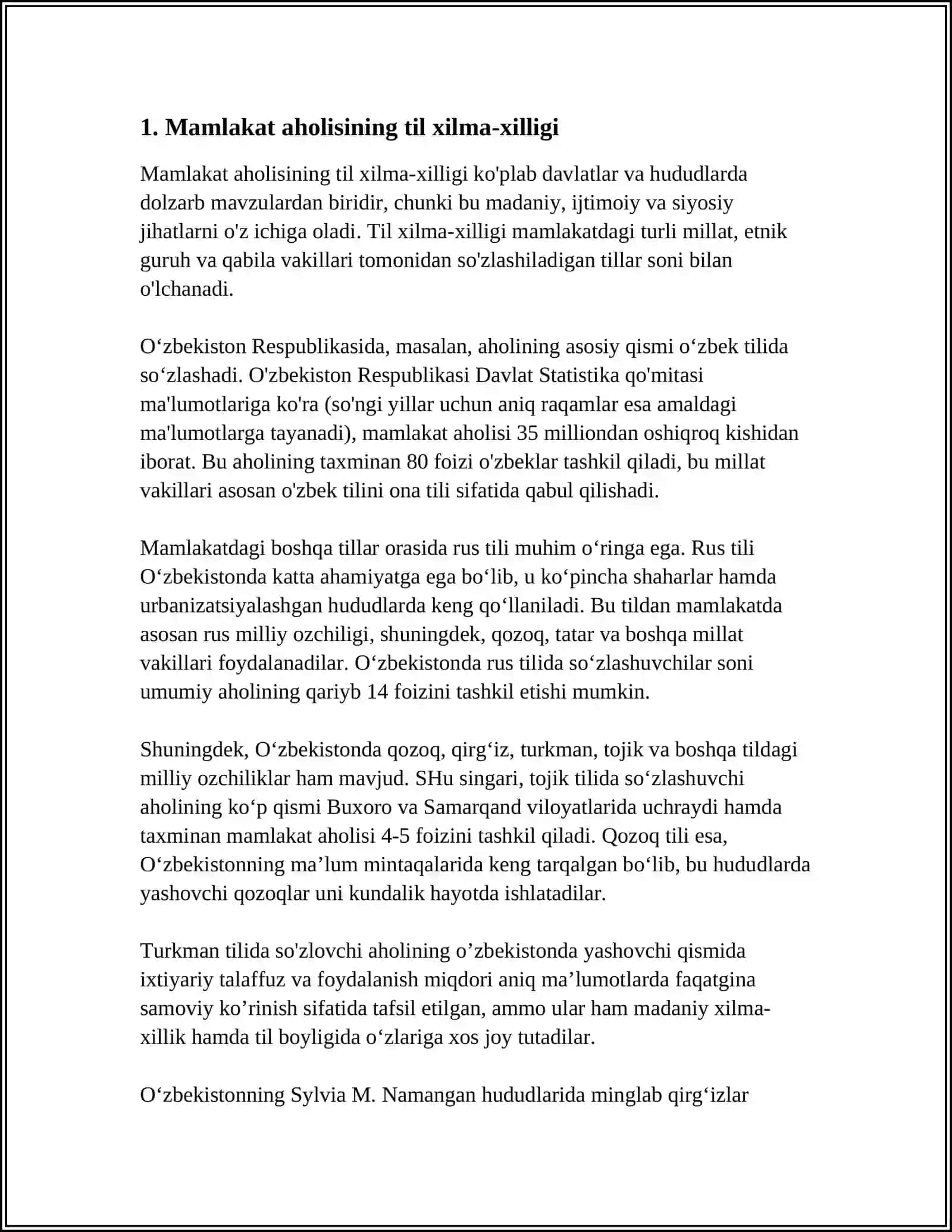 Mamlakat Aholisining Tili, Urf-Odati va An'analarining Hurmat Qilinishi 3