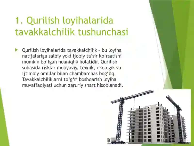 Qurilish loyihalarida tavakkalchilik va risklarni boshqarishning nazariy asoslari va amaliy mexanizmlari 3