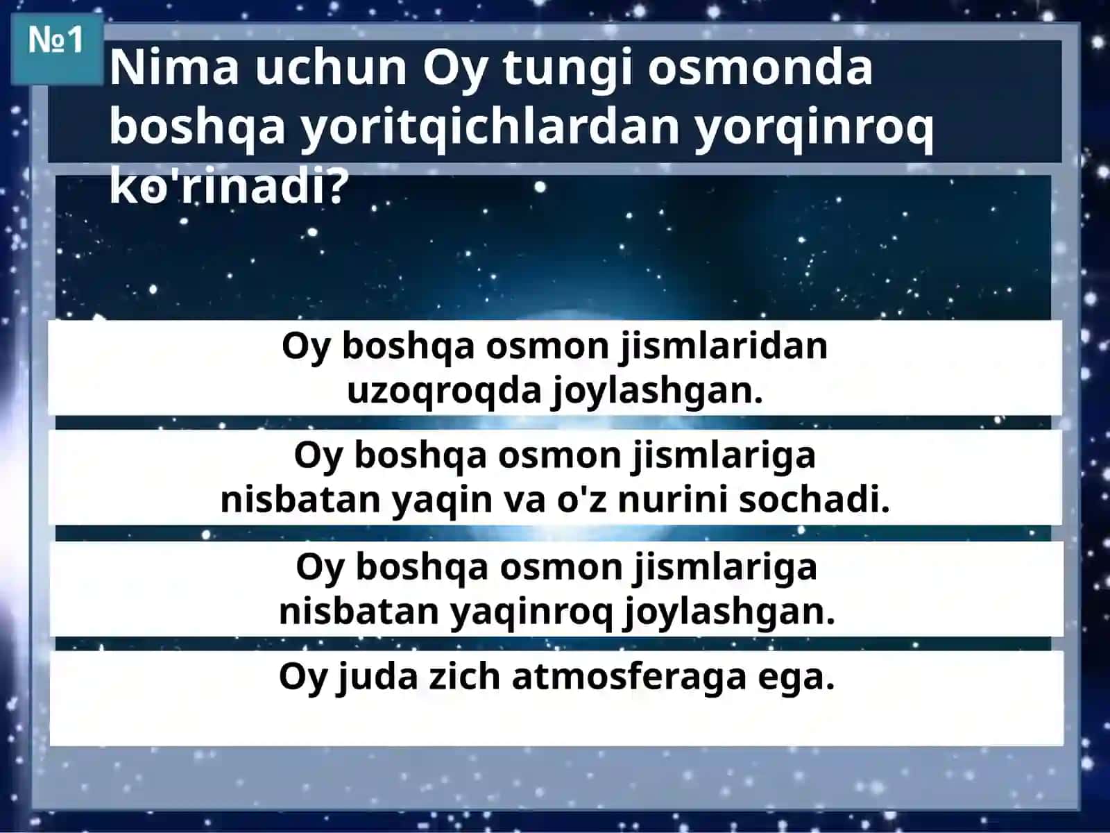 Astronomiya - Oy tabiiy yo'ldoshi bilim nazorati 3