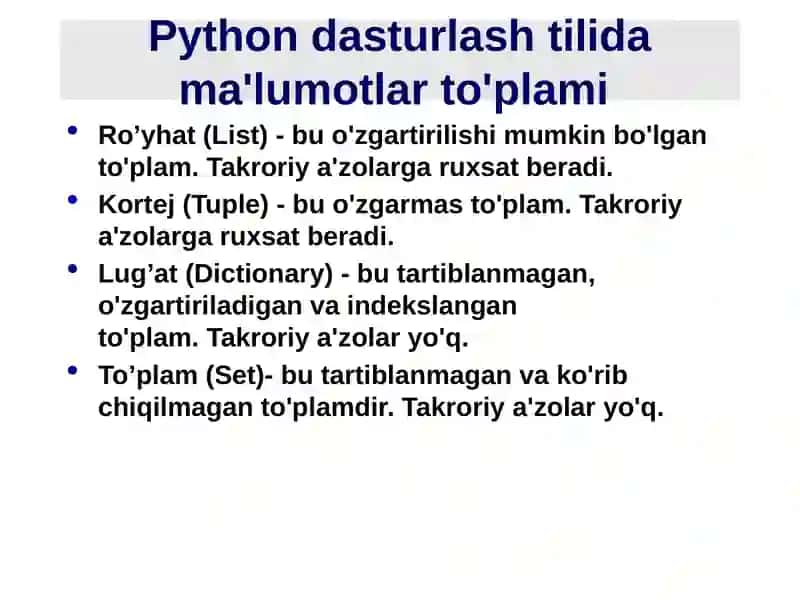 Python dama’lumotlar tuzilmalari va turlari 3