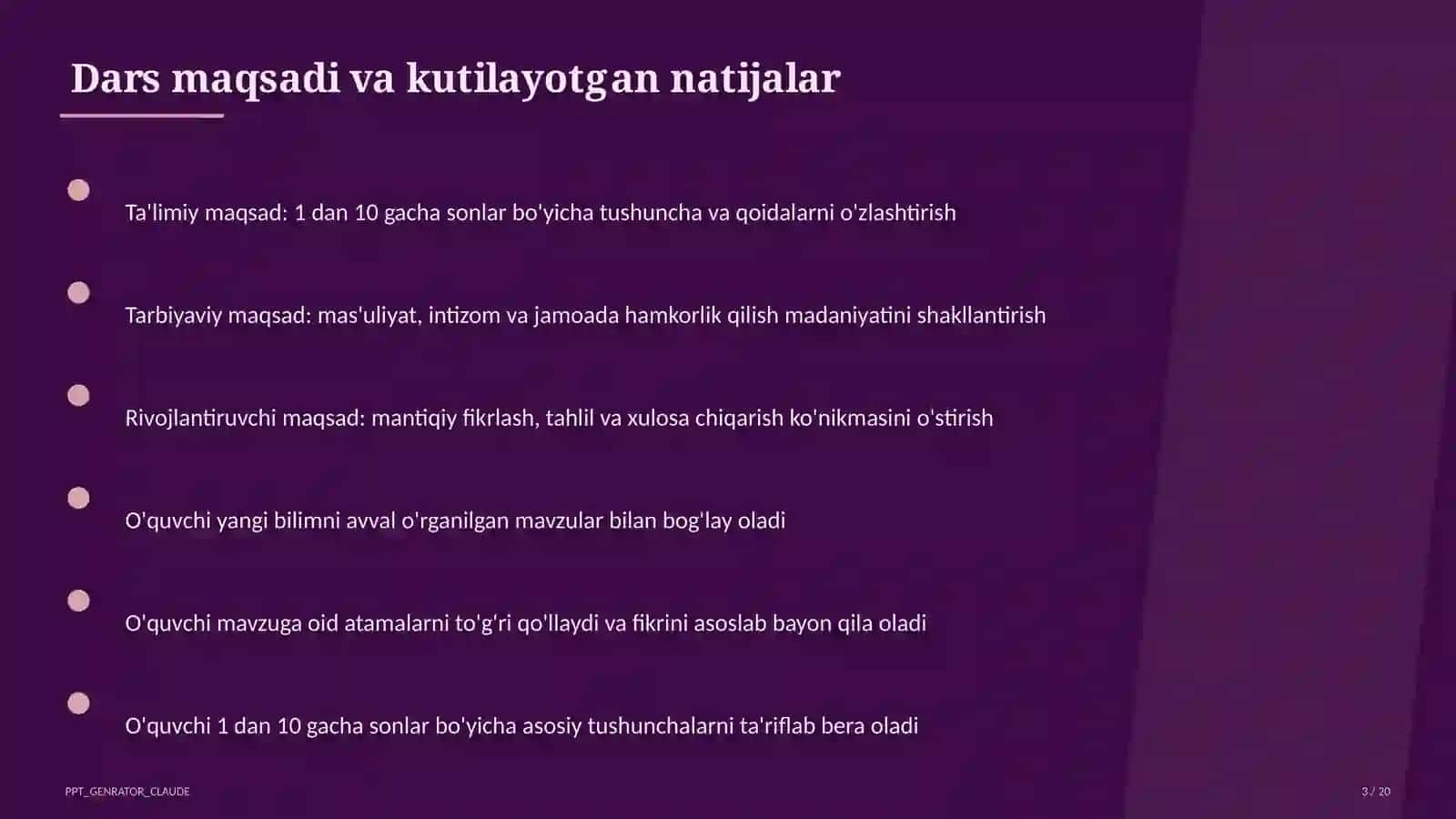 Boshlang'ich sinf: Matematika (1–4) — takrorlash darsi uchun 3