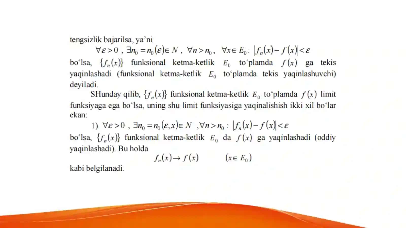 Funktsional ketma-ketlik (qatorlar) larning tekis yaqinlashuvchiligi. 3
