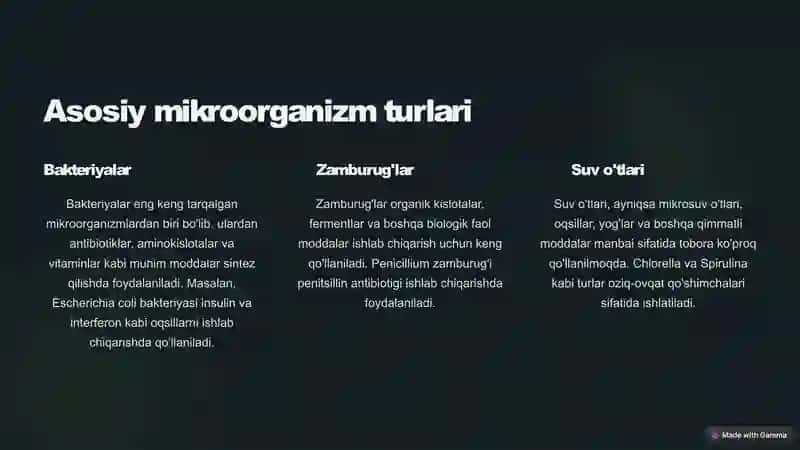 Mikroorganizmlardan zarur moddalar sintezlab olish 3