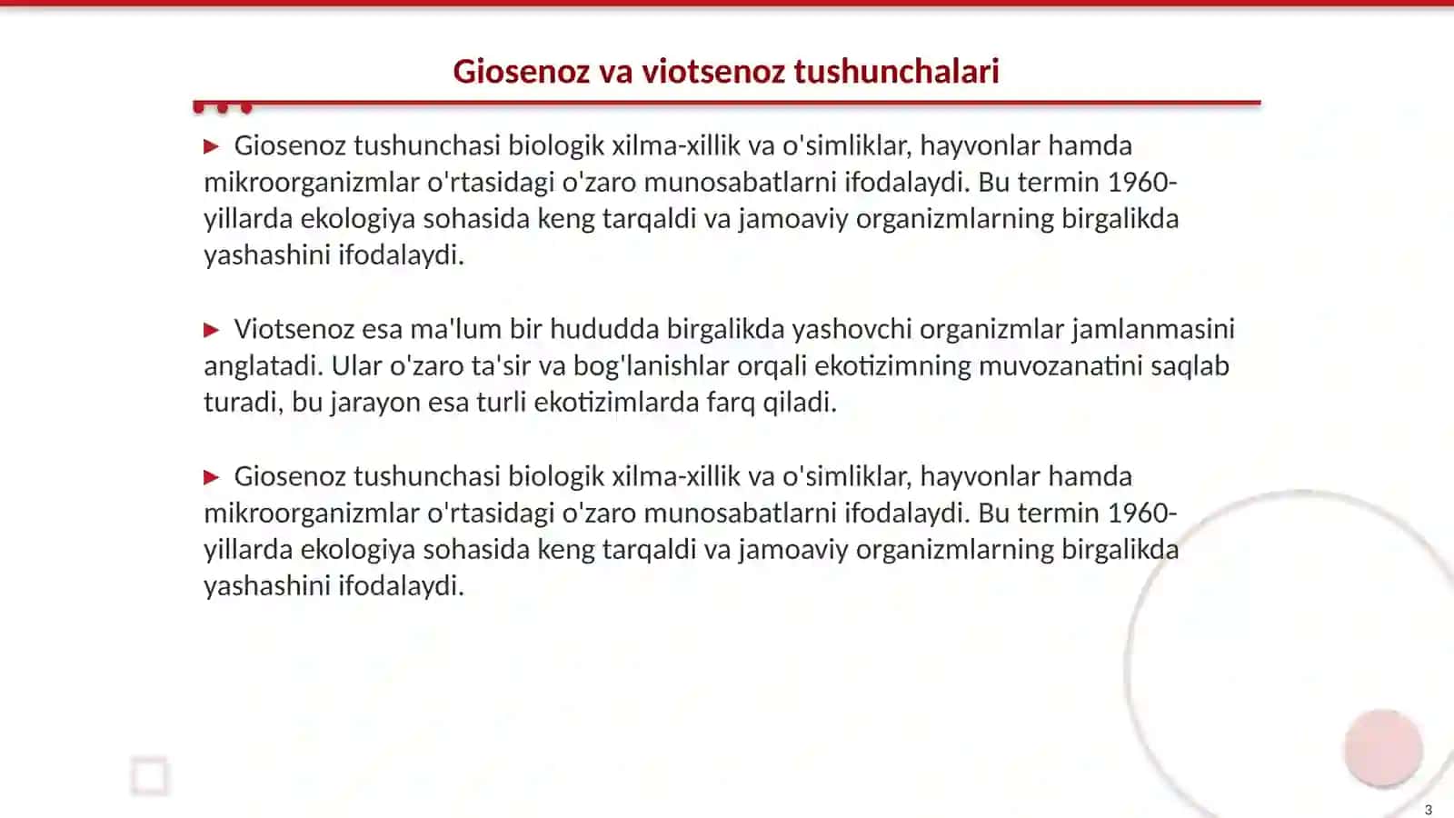 Giosenoz viotsenoz va ekotizimlarning tuzilmalari va xususiyatlari 3