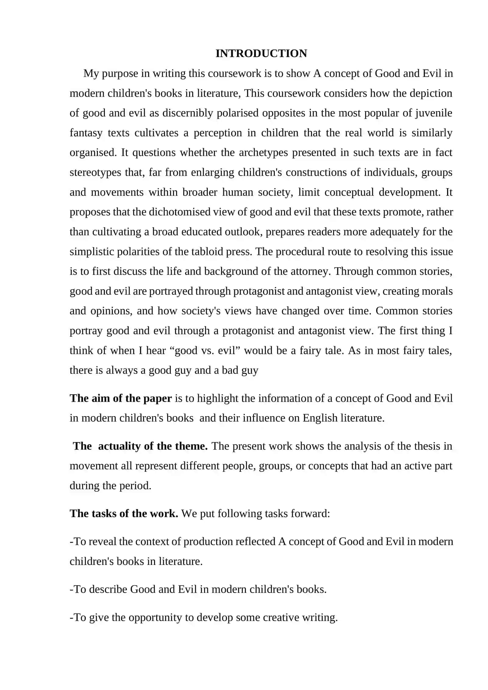 English Faculty I Coursework - A Concept of Good and Evil in Modern Children's Books 3
