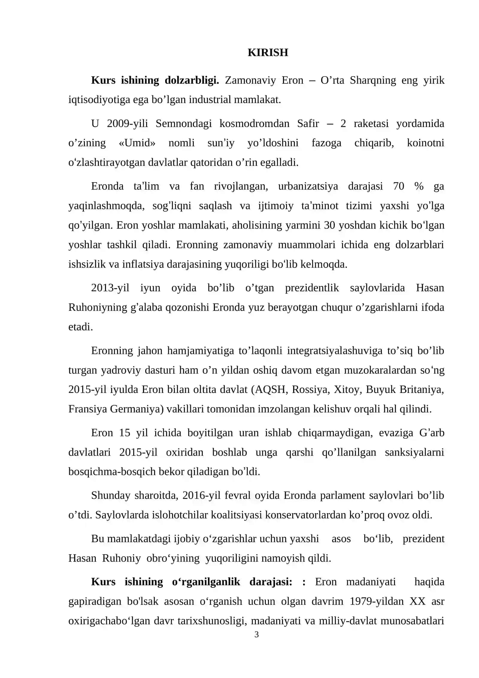 ZAMONAVIY ERON MADANIYATI VA SAN’ATI KURS ISHI 3