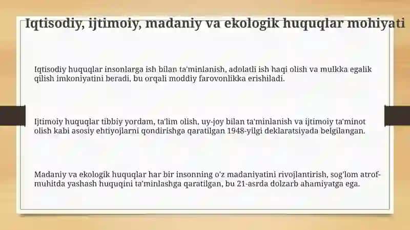 9-боб. Иктисодий,ижтимоий, маданий ва екологик хукуклар 13-моддага тариф 3