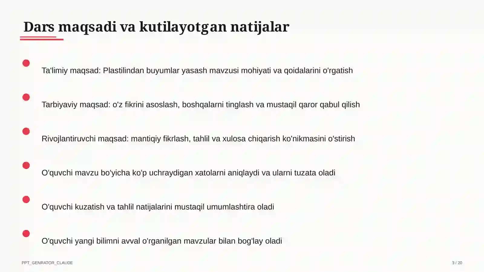 Plastilindan buyumlar yasash (1-sinf) 3