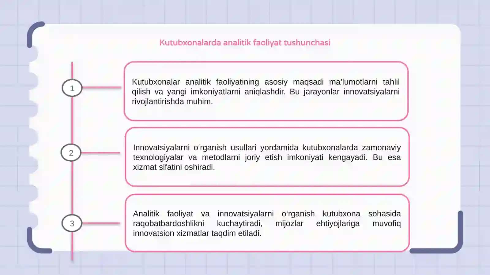 Kutubxonalarda analitik faoliyat, innovatsiyalarni o‘rganish usullari 3