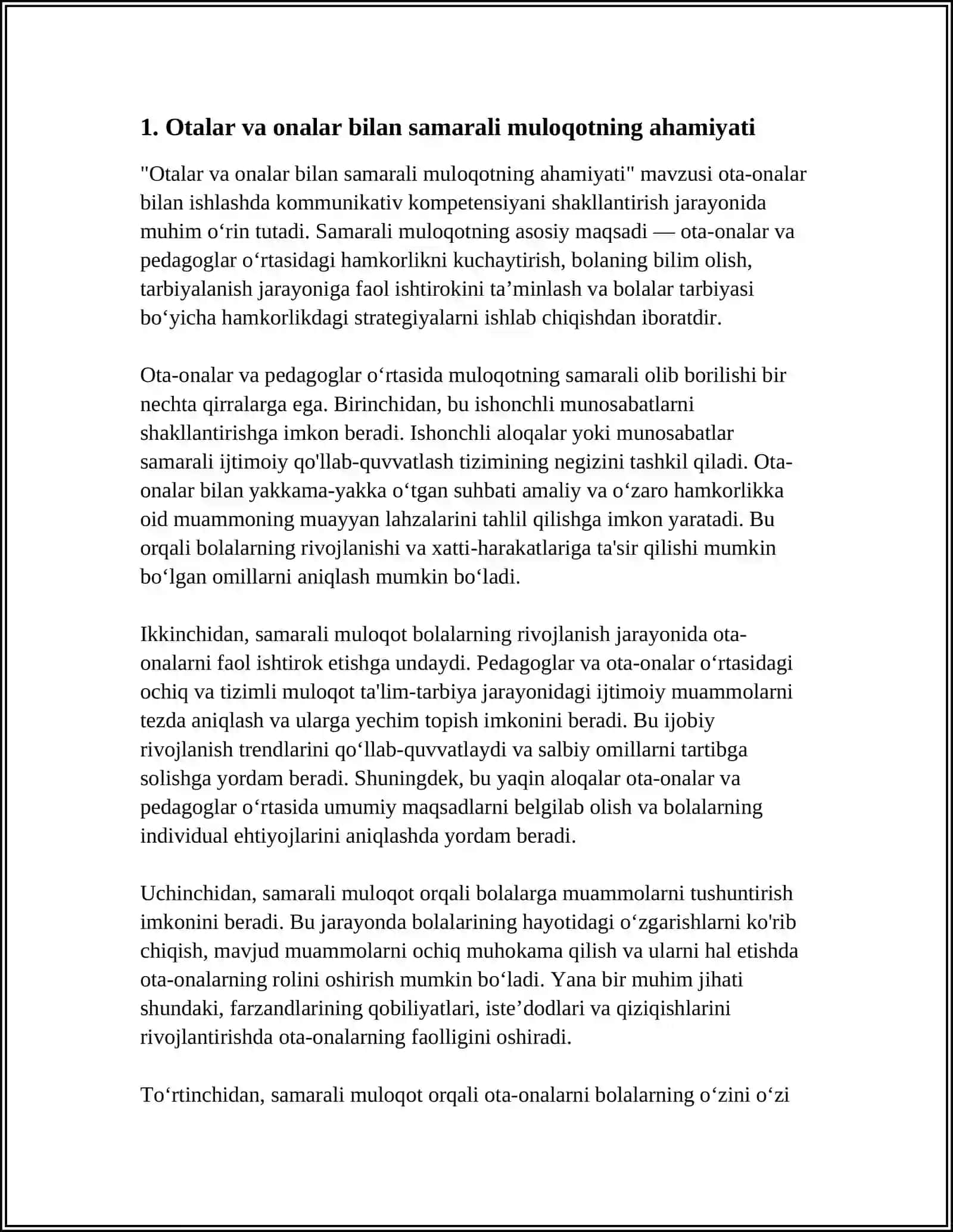 Otalar va Onalar Bilan Ishlashda Kommunikativ Kompetensiyani Shakllantirish 3