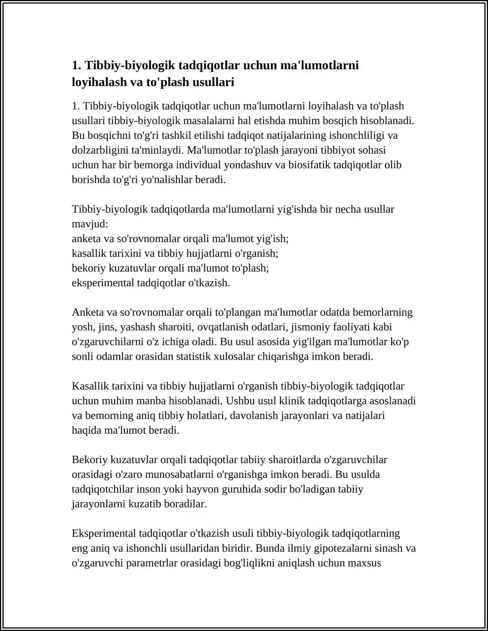TIBBIY - BIOLOGIK MASALANI YECHISH MISOLIDA MA'LUMOTLARNI TASHKIL QILISH VA KIRITISH 3