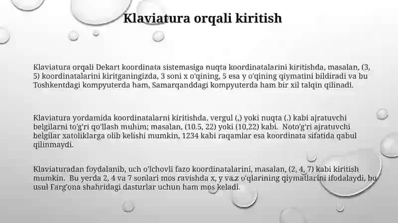 Dekart koordinata sistemasida nuqta koordinatalarini kiritish usullari 3