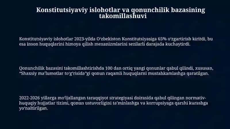 Yangi Oʻzbekistonda inson haq huquqlari va erkinliklari kafolatining yaratilishi 3